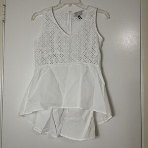 Anthropologie HD in Paris Eyelet Hi Low sleeveless cotton Blouse White Size XS